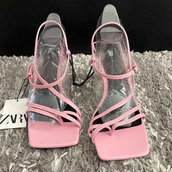 NWT Zara Strappy Heeled Leather Sandals - Picture 1 of 12